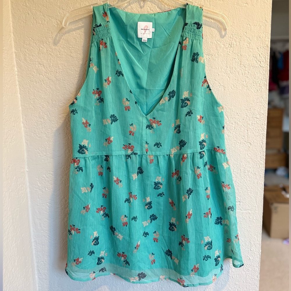 The Nines by HATCH Maternity Light Blouse Shirt Green Blue Floral XL